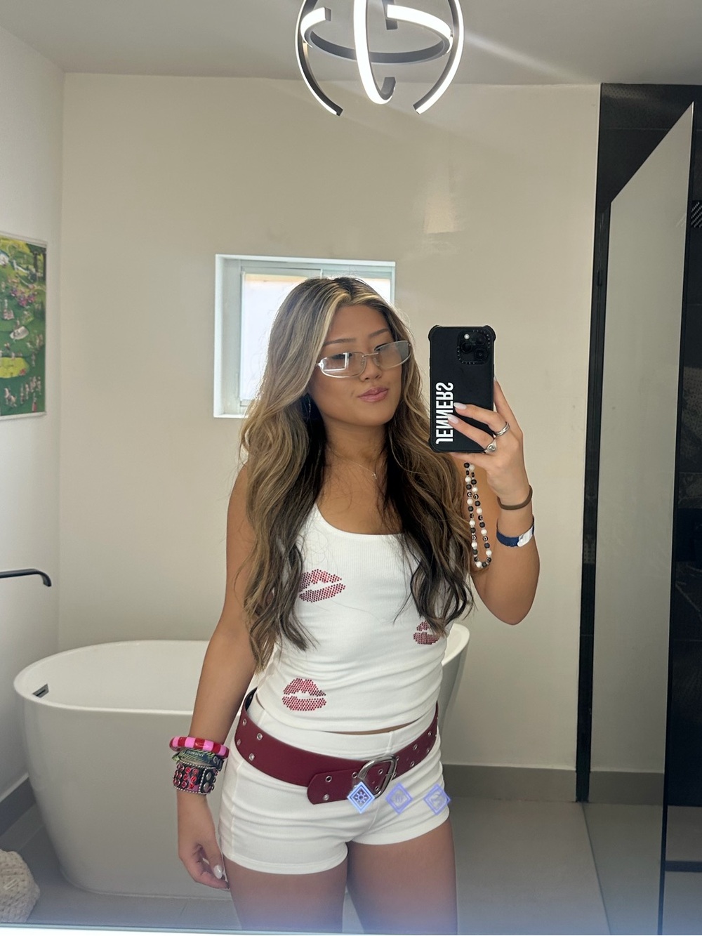 White Tank Top with Lip Print